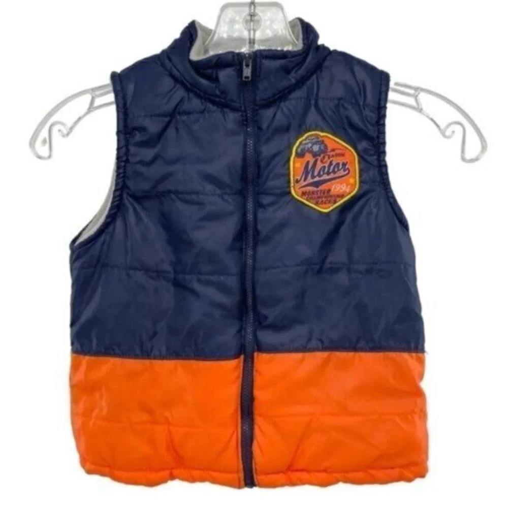 Blue and Orange Colorblock Puffer Vest Jacket